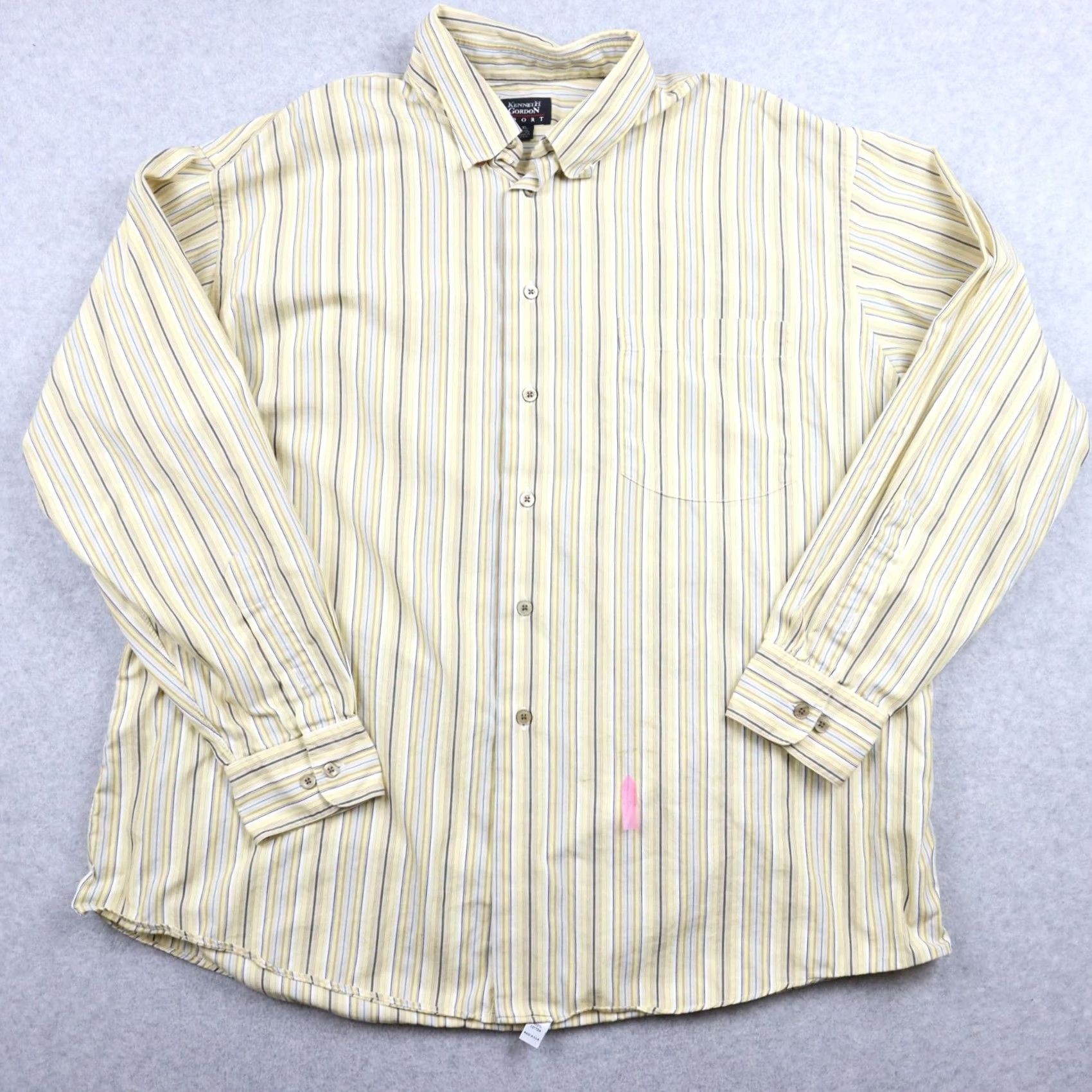 Vintage Kenneth Gordon Sport Shirt Mens XL Pocket Button Up Yellow Striped Long Sleeve Size US XL / EU 56 / 4 - 2 Thumbnail