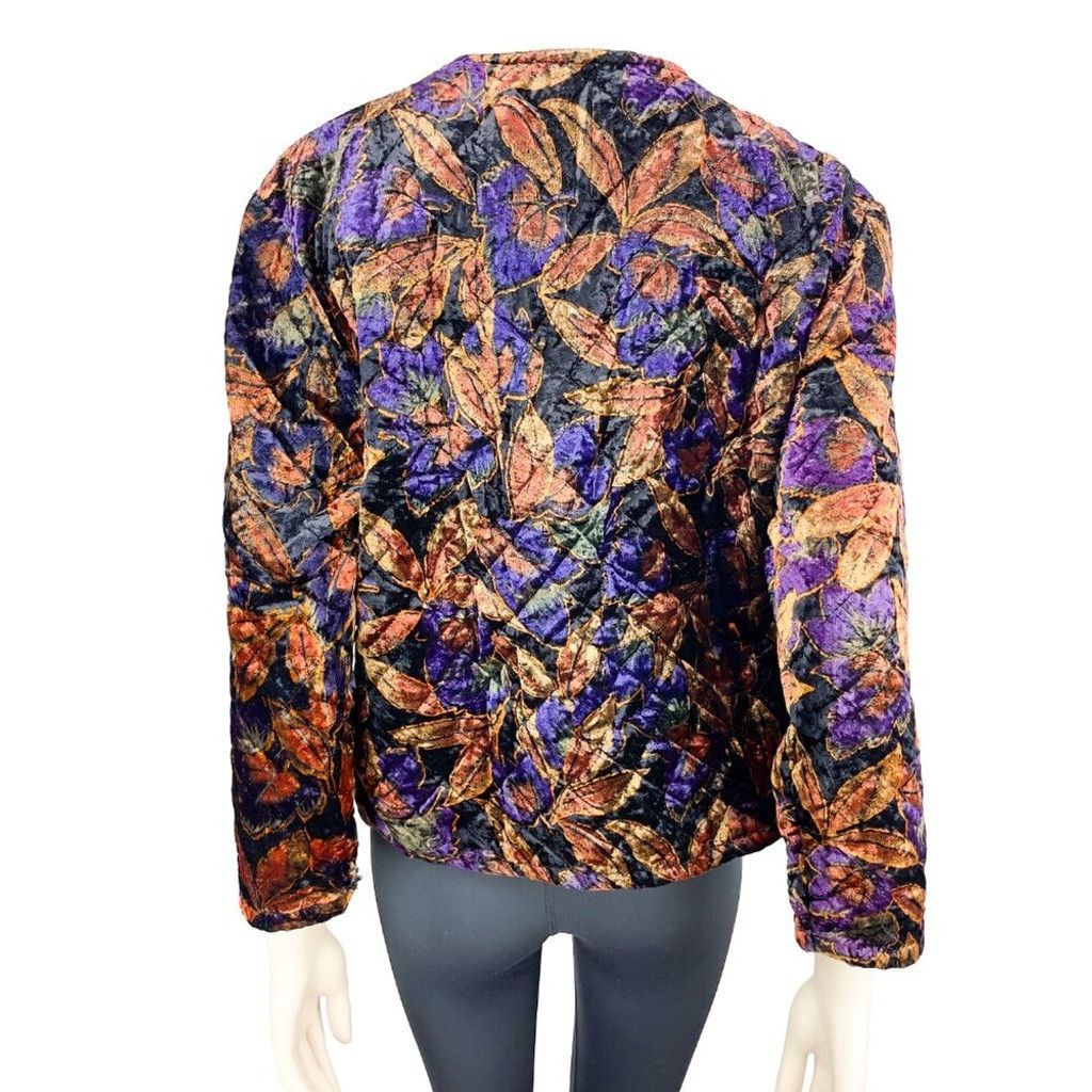 Vintage VINTAGE Made in France Quilted Velvet Floral Boxy Jacket Size M / US 6-8 / IT 42-44 - 4 Thumbnail