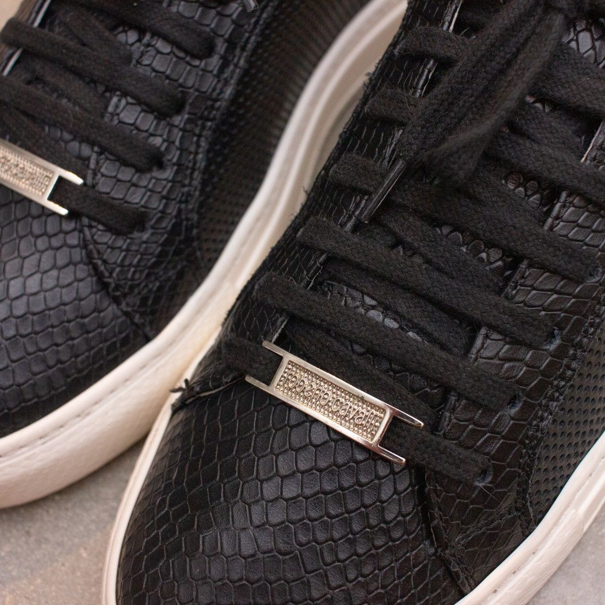 Roberto Cavalli 495$MRP ROBERTO CAVALLI Snake-Print Leather Sneakers Mens Size US 8 / EU 41 - 14 Thumbnail