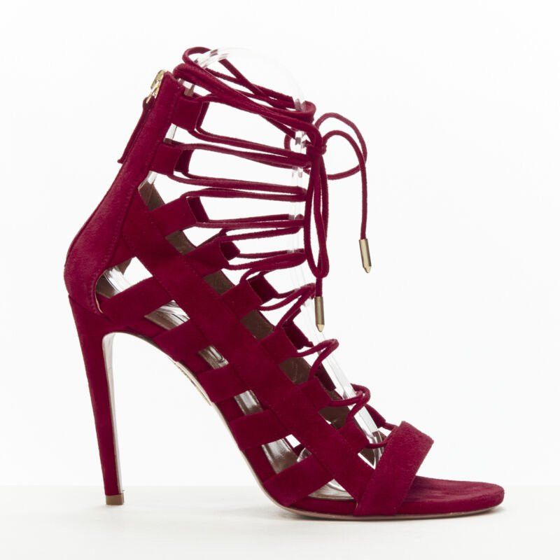 Aquazzura AQUAZZURA Amazon dark red suede lace up sandals high heels EU38 Size US 8 / IT 38 - 1 Thumbnail