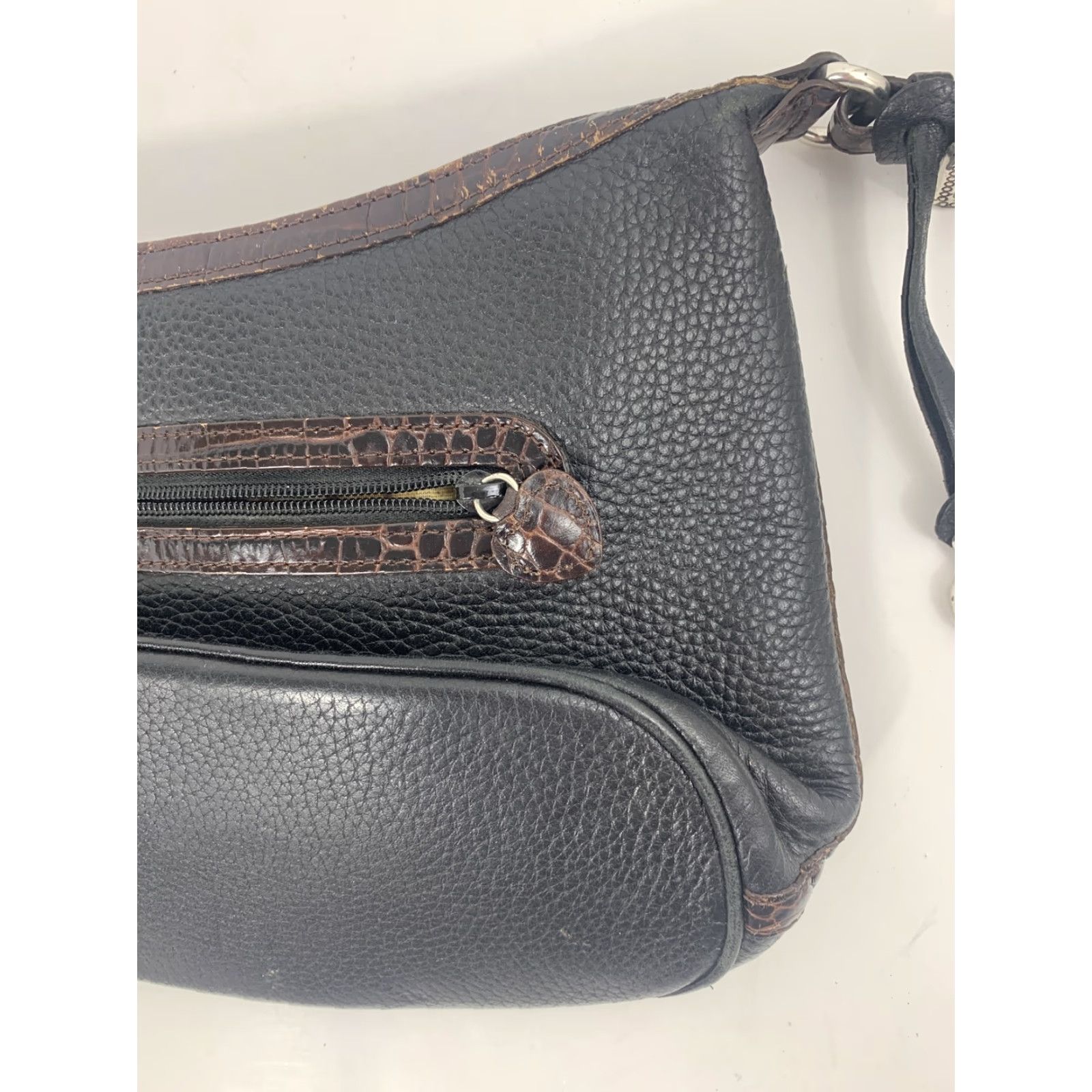 Brighton VINTAGE Brighton SMALL Croc Leather Satchel Purse Crossbody Bag Brown Black Leather Size ONE SIZE - 7 Thumbnail