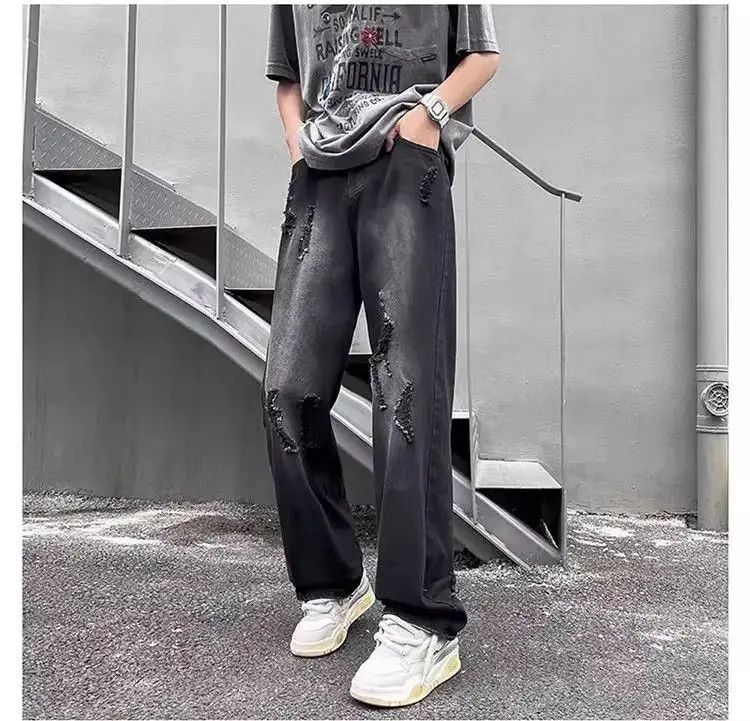 Japanese Brand Straight casual distressed jeans Size US 32 / EU 48 - 3 Thumbnail