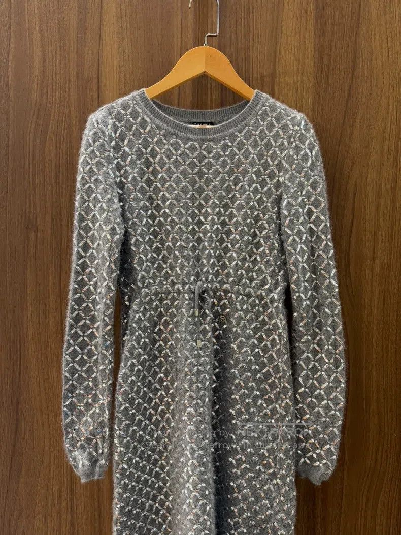 Chanel Chanel Grey silver silk plaid dress Size XXS / US 00 / IT 34 - 3 Thumbnail