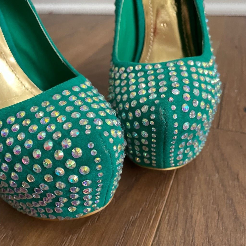 ALBA Alba Green Iridescent Rhinestone Bling Stiletto Platform Ple Size US 7.5 / IT 37.5 - 4 Thumbnail
