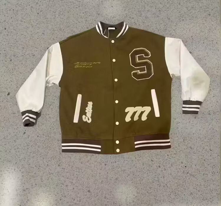 image of Vintage New Trendy Nature Bomber Jacket Varsity Jacket All Seasons in Brown, Men's (Size Large)