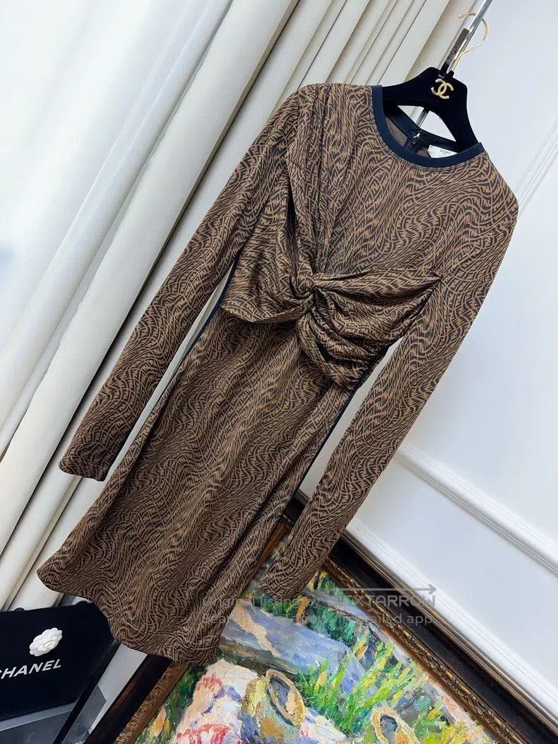Fendi Fendi Brown all-over print twisted double F monogram long- Size S / US 4 / IT 40 - 1 Thumbnail