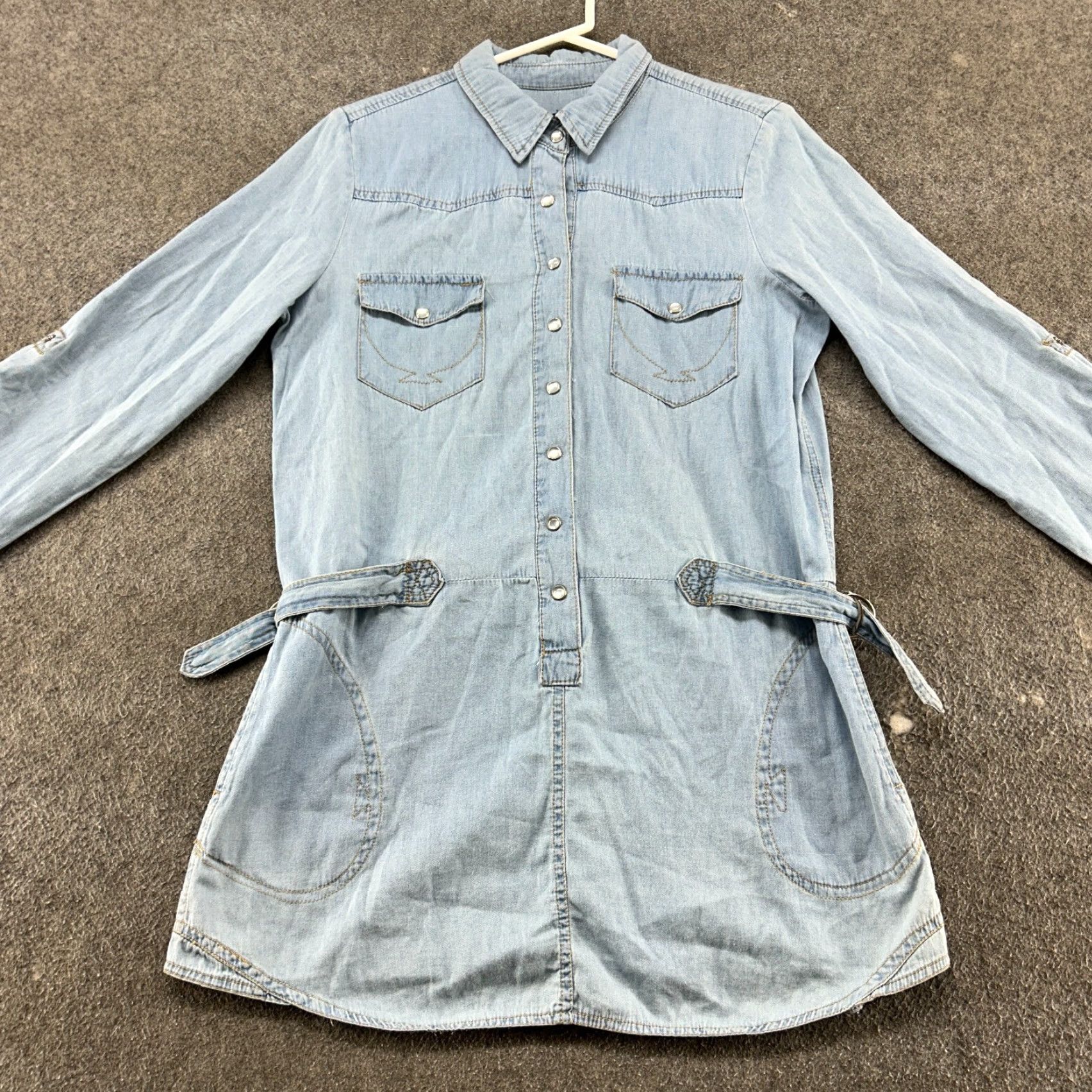 Vintage VINTAGE Wet Seal Dress Womens L Blue Denim Long Maxi Pearl Snap Long Sleeve Y2K Flower 90s Aztec Shirt Dress Mens? Womens Size L / US 10 / IT 46 - 3 Thumbnail