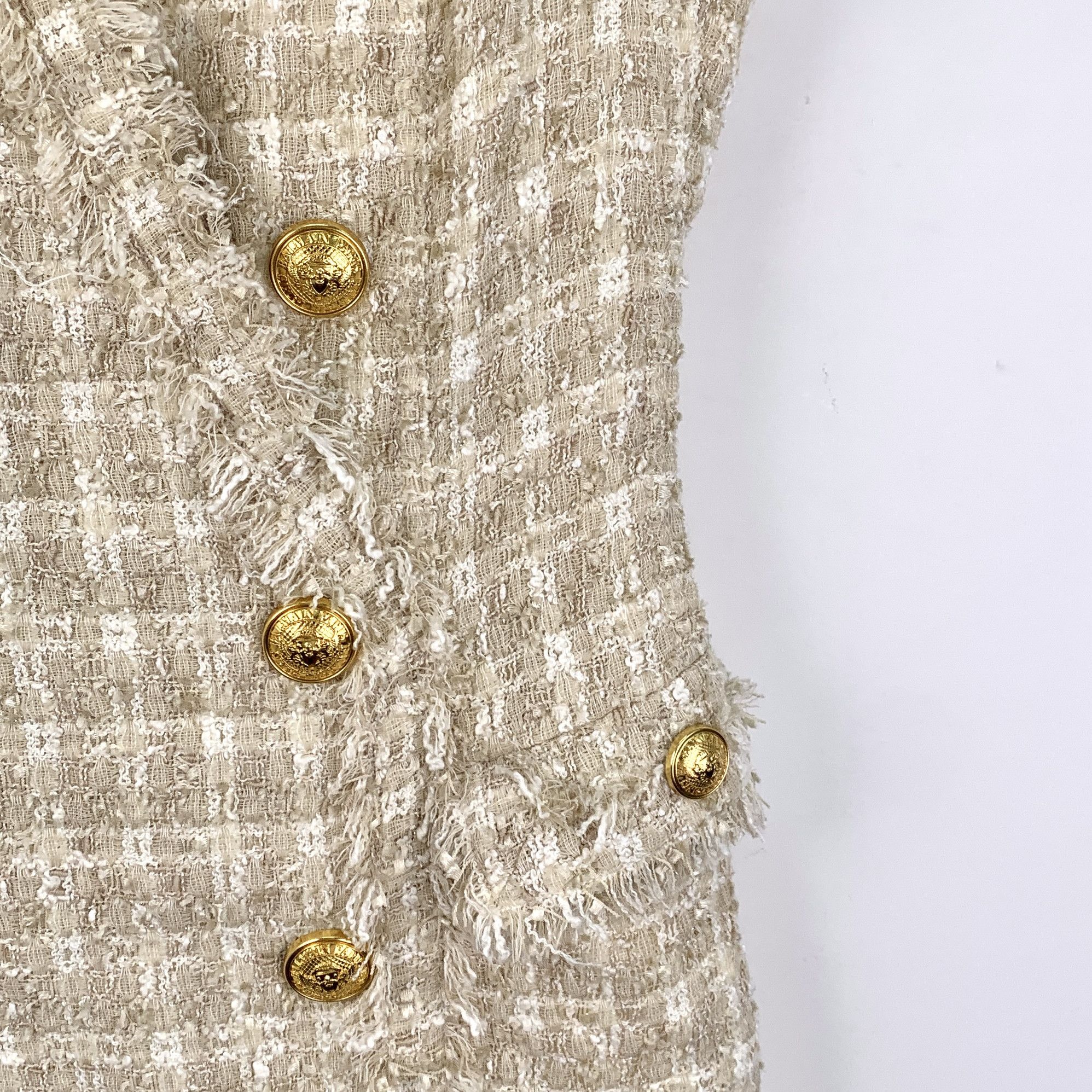 Balmain Balmain Tweed Double-Breasted Dress Beige (Size XS) Size XS / US 0-2 / IT 36-38 - 3 Thumbnail
