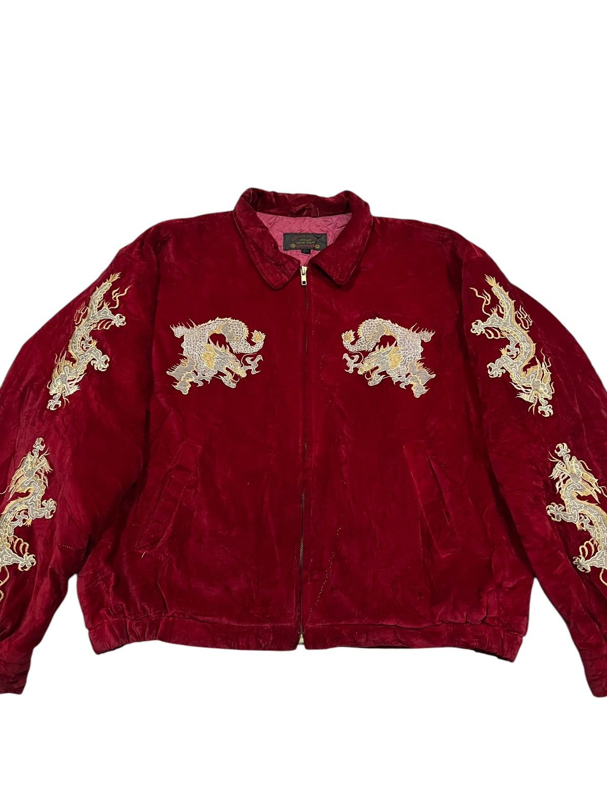 Japanese Brand 🇯🇵 VINTAGE DRAGON TOUR SUKAJAN JAPAN RED VELVET BOMBER JACKET Size US L / EU 52-54 / 3 - 1 Thumbnail