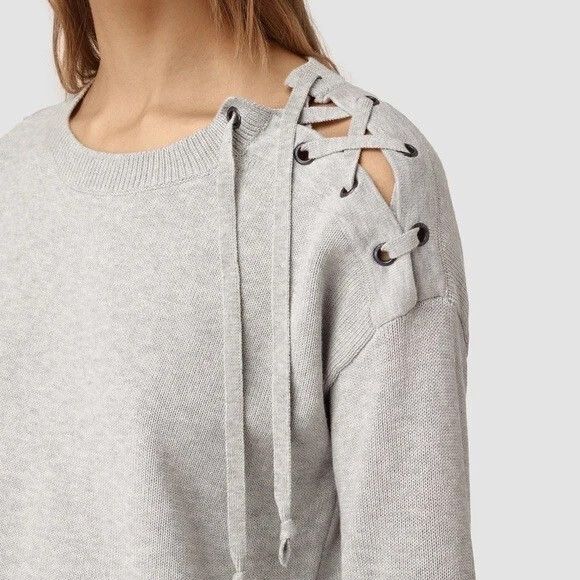 Allsaints ALLSAINTS Women's Light Gray Revo Lace Jumper Knit Size M / US 6-8 / IT 42-44 - 3 Thumbnail