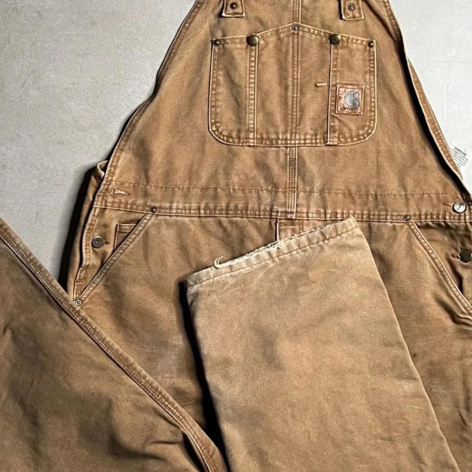 Carhartt Vintage Carhartt Tan Double Knee Overalls - 42x30 Size US 42 / EU 58 - 8 Thumbnail