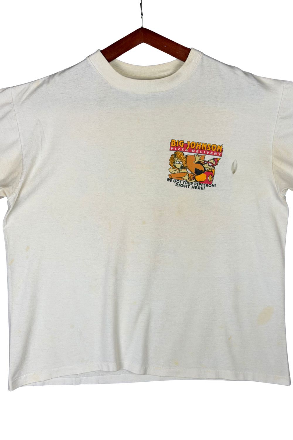 Vintage 1993 Big Johnson Pizza Delivery Graphic Tee Oneita Size US L / EU 52-54 / 3 - 5 Thumbnail