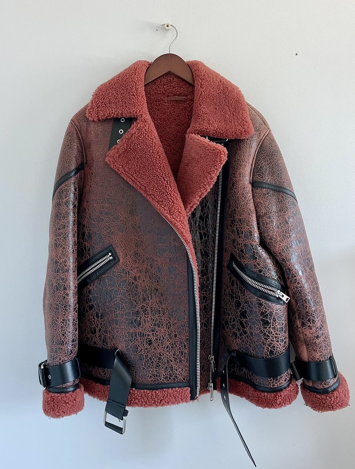 image of Allsaints Hawley Shearling Leather Coat in Brown, Women's (Size Large)