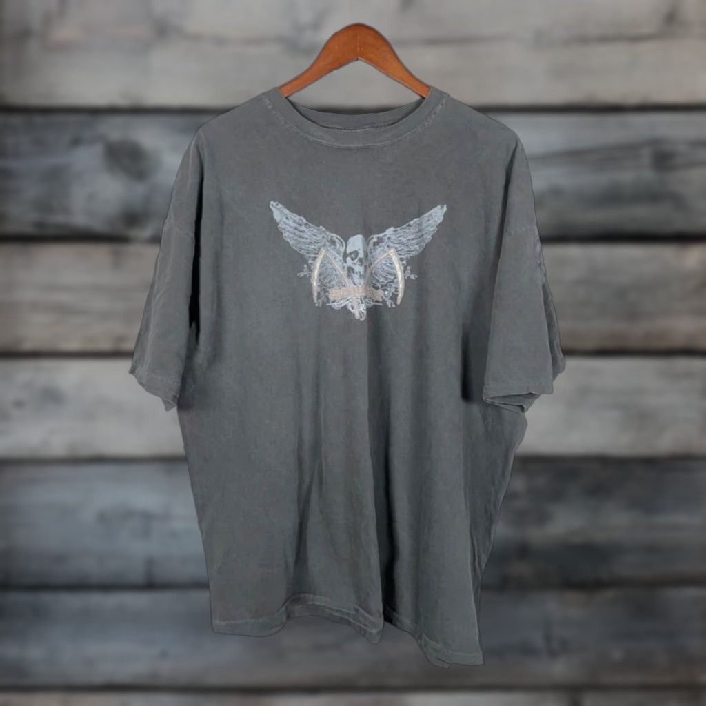 Vintage Authentic Pigment T-Shirt Adult 2X Gray Skulls Wings Biker Print Shirt Mens Regular Crew Neck Short Sleeve Graphic Print Size US XXL / EU 58 / 5 - 1 Thumbnail
