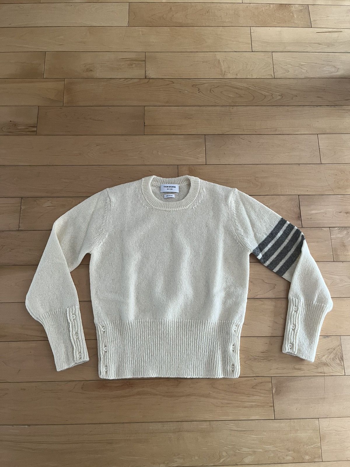 Thom Browne Off White 4 Bar Wool Sweater