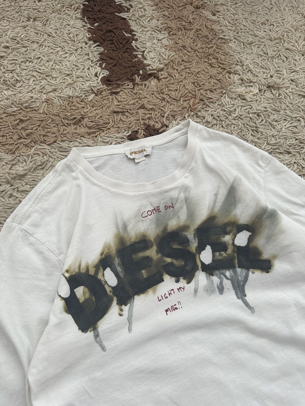 Designer × Diesel × Vintage 🔥Y2K AVANT GRANDE DISTRESSED DIESEL LONGSLEEVE FIRE LOGO🔥 Size US L / EU 52-54 / 3 - 2 Thumbnail