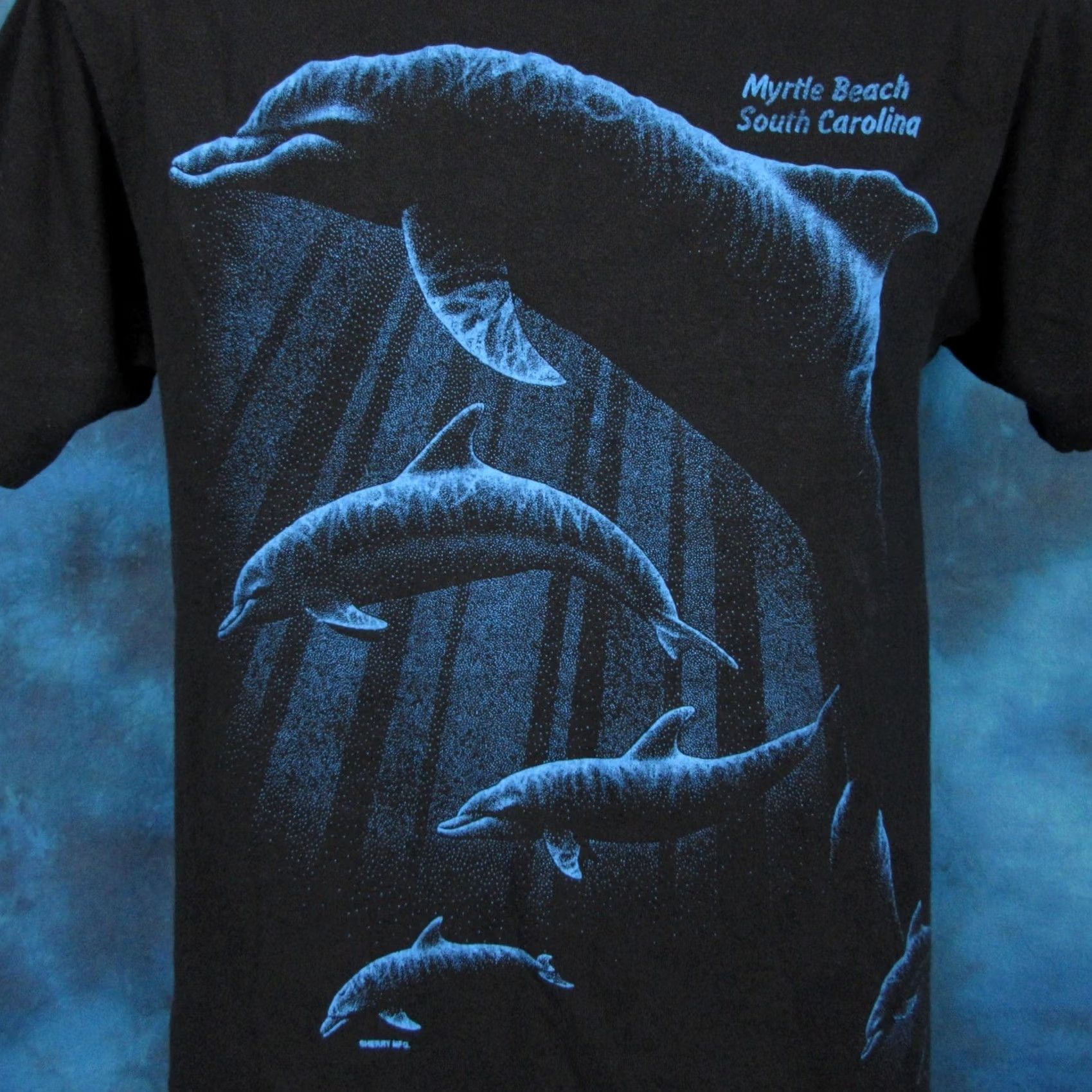 Vintage vtg Myrtle Beach Dolphin Ocean Wrap-Around Print T-Shirt M Mens Black 90s 80s Shirt Size US M / EU 48-50 / 2 - 2 Thumbnail