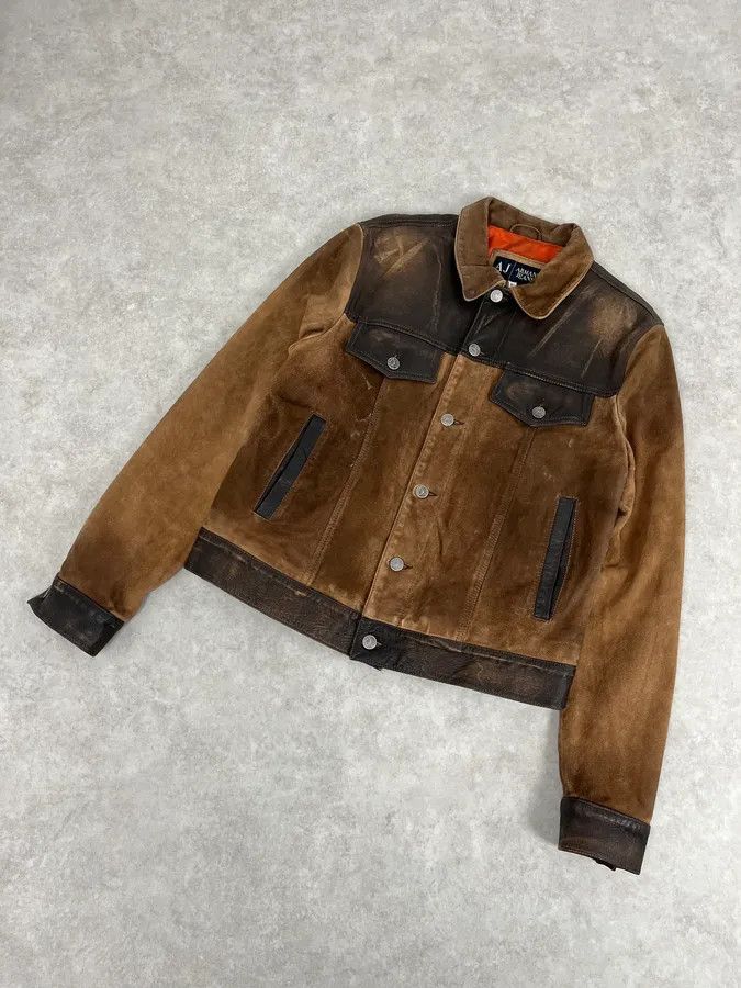 Armani 2000s Armani Brown Suede Leather Two Tone Trucker Jacket Size US M / EU 48-50 / 2 - 4 Thumbnail
