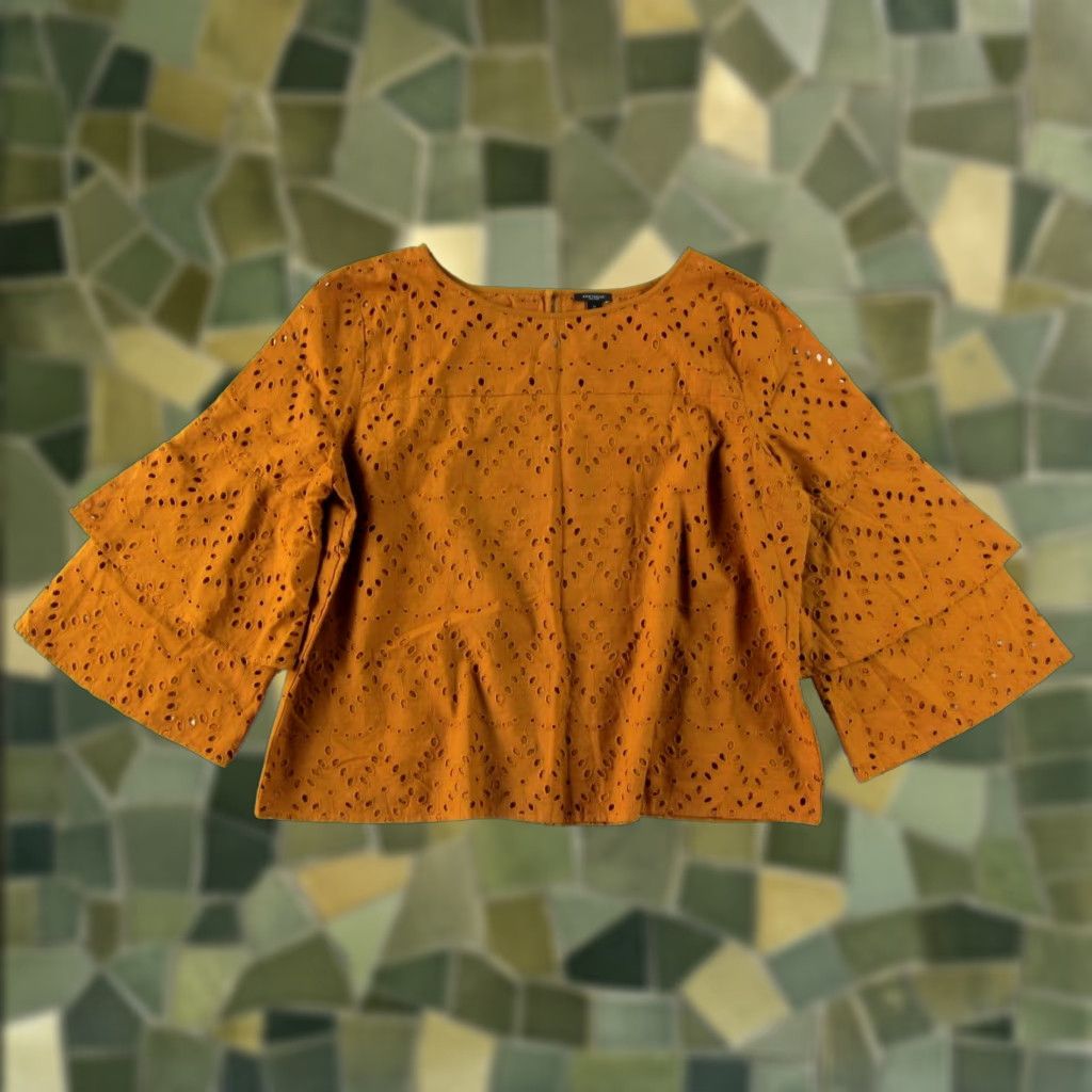 Ann Taylor Ann Taylor Blouse XL Rust Orange 100% Cotton Perforated Layered Flare Sleeve Size XL / US 12-14 / IT 48-50 - 1 Thumbnail