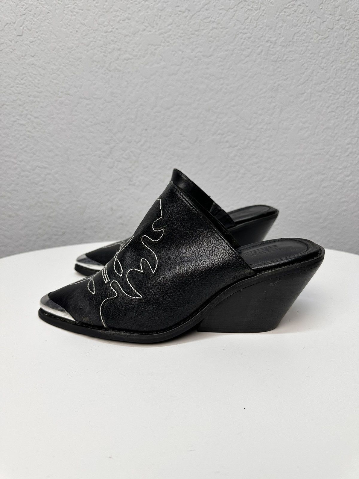 14th Addiction Vintage ASOS Black Sandals Western Mules silver Y2K AS 98 Size US 7 / IT 37 - 3 Thumbnail