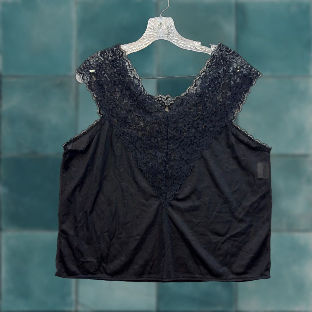 Vintage VINTAGE Lingerie Top XL Black Nylon Lace Edwardian Victorian Gothic USA Womens XL Lace Top Size XL / US 12-14 / IT 48-50 - 1 Thumbnail
