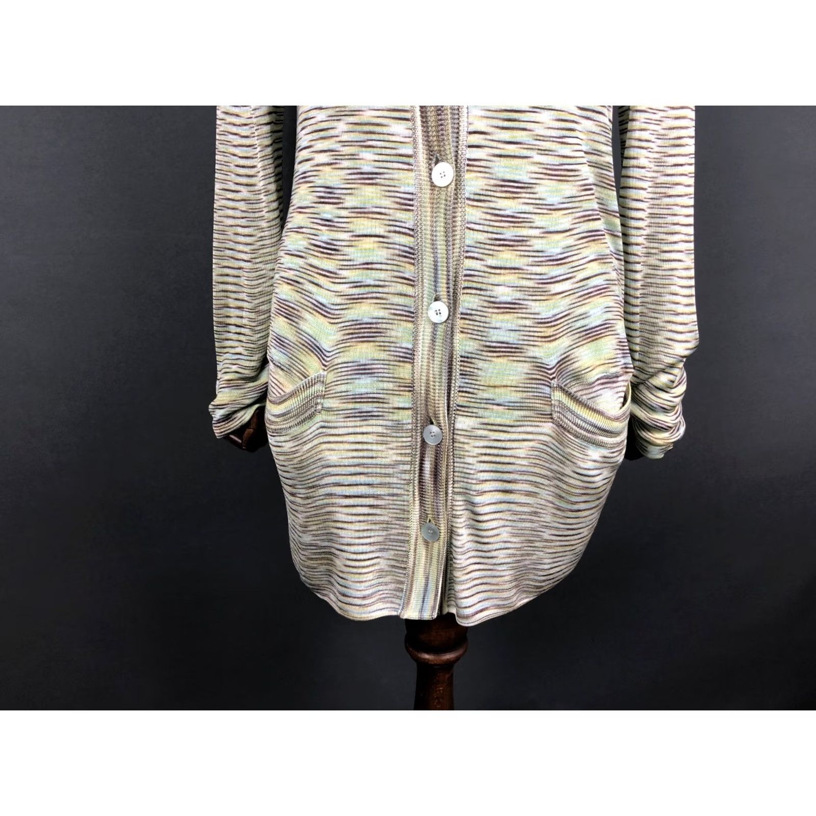 Missoni Missoni Women's Cardigan Size 46 Multicolor Striped Cotton Blend Knit Long Sleeve V-Neck Button Side Pockets Regular Fit Adult Womens Size L / US 10 / IT 46 - 6 Thumbnail