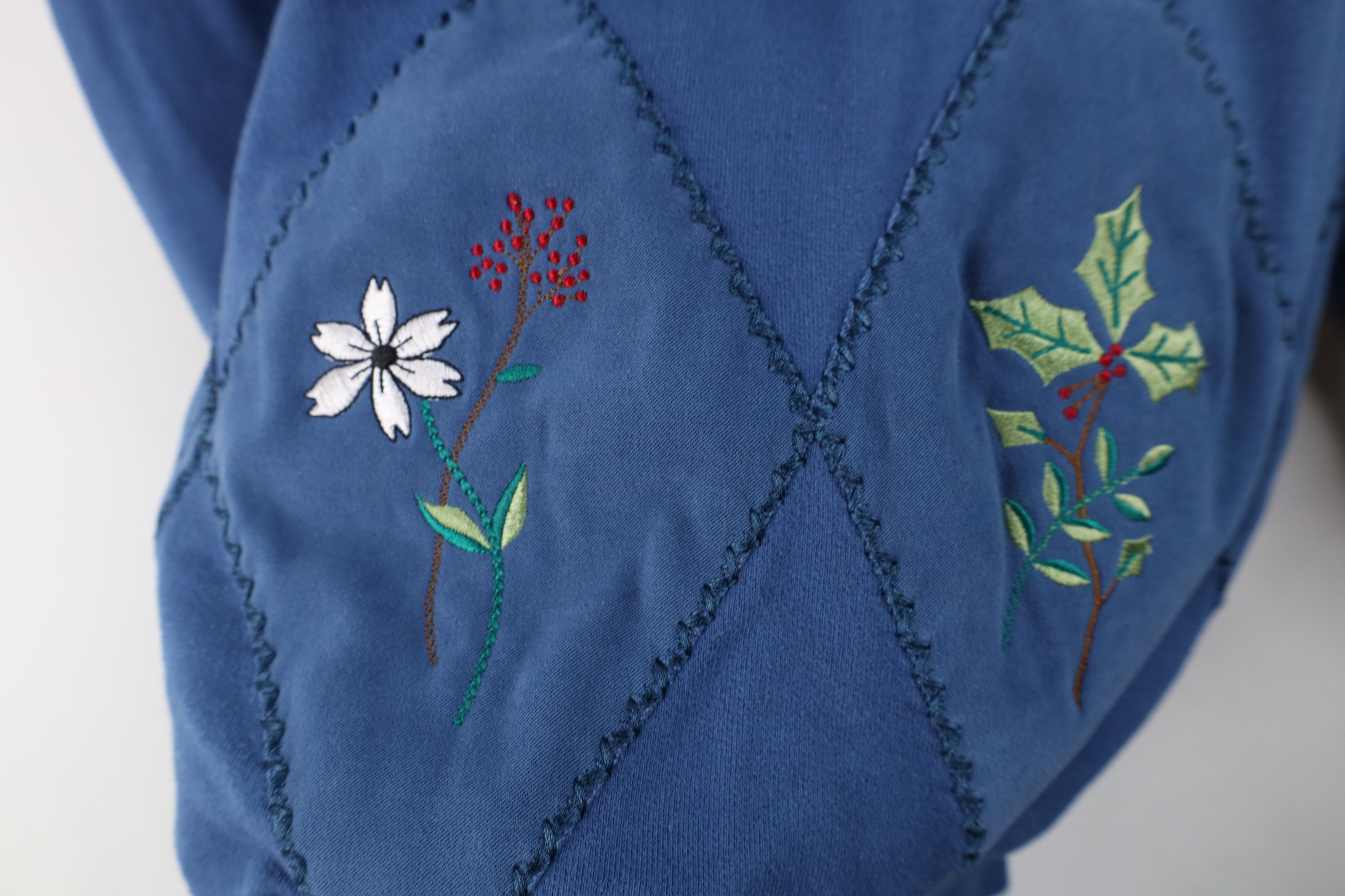 Vintage Vintage 90s Streetwear Flower Bird Mock Neck Sweatshirt Size L / US 10 / IT 46 - 7 Thumbnail