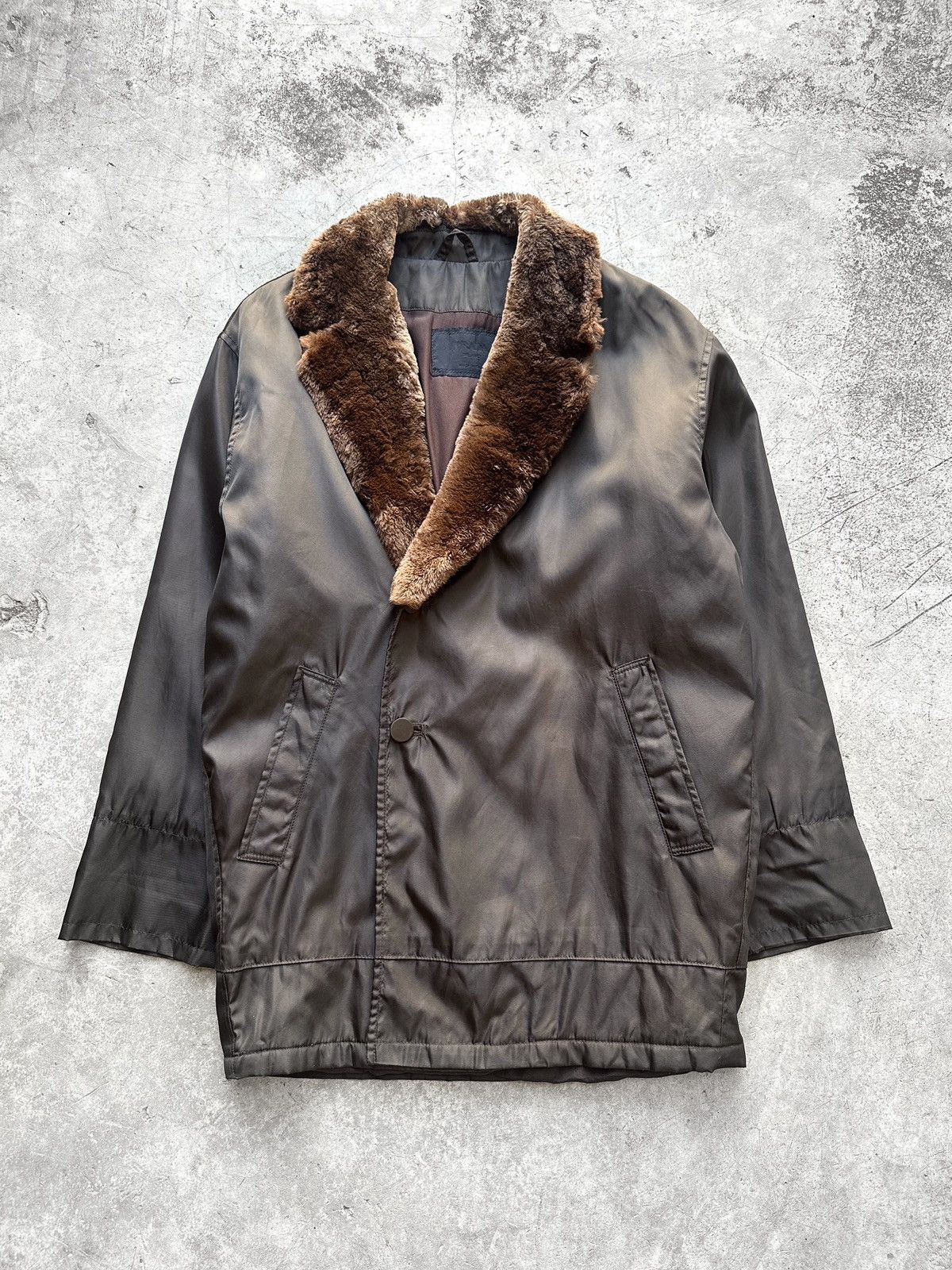 Prada 90s Beaver Fur Collar Nylon Jacket Size US M / EU 48-50 / 2 - 2 Thumbnail