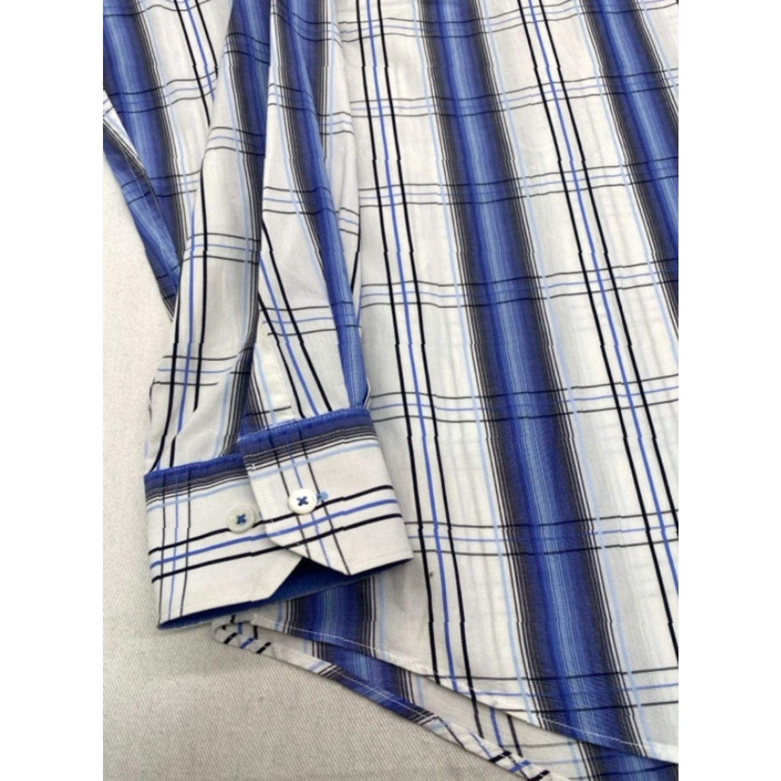 BUGATCHI Bugatchi Uomo Mens XL Long Sleeve Button Up Blue Plaid Shirt Cotton 3870 Size US XL / EU 56 / 4 - 2 Thumbnail
