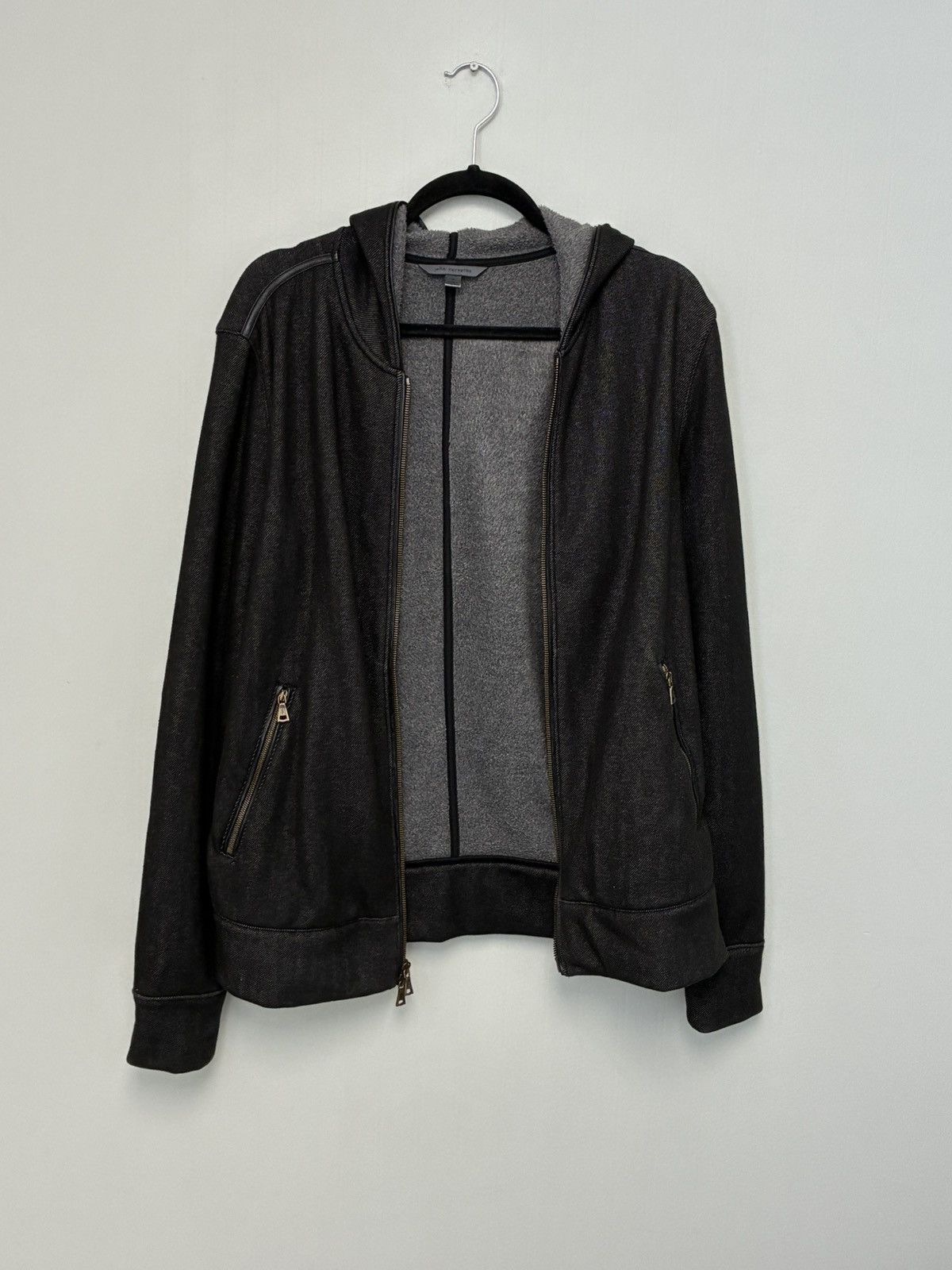 John Varvatos Zip-Up leather trim Hoodie medium. Size US M / EU 48-50 / 2 - 8 Thumbnail