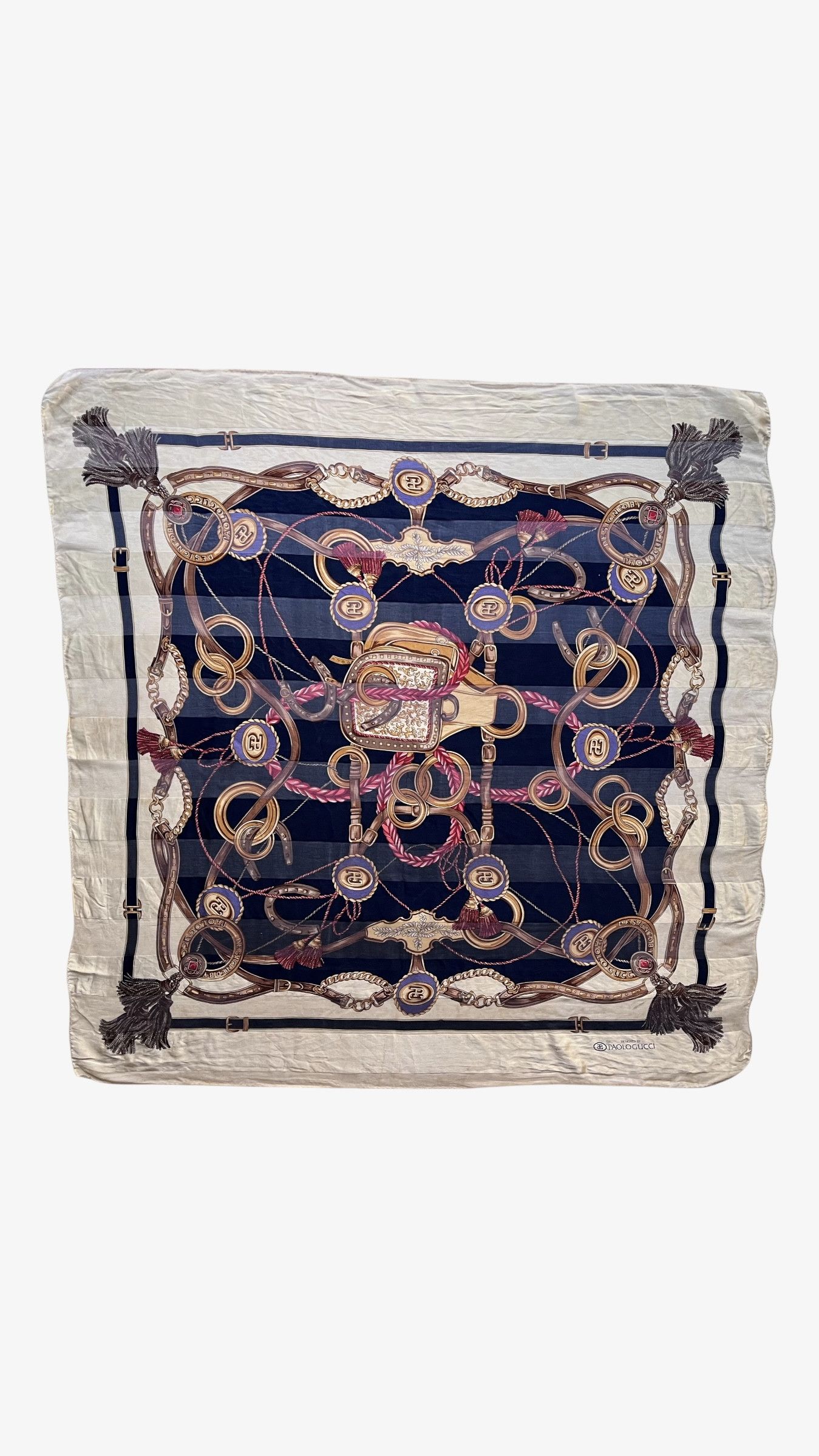Paolo Gucci Vintage 80s Paolo Gucci Equestrian Horsebit Print Silk Scarf Size ONE SIZE - 1 Thumbnail