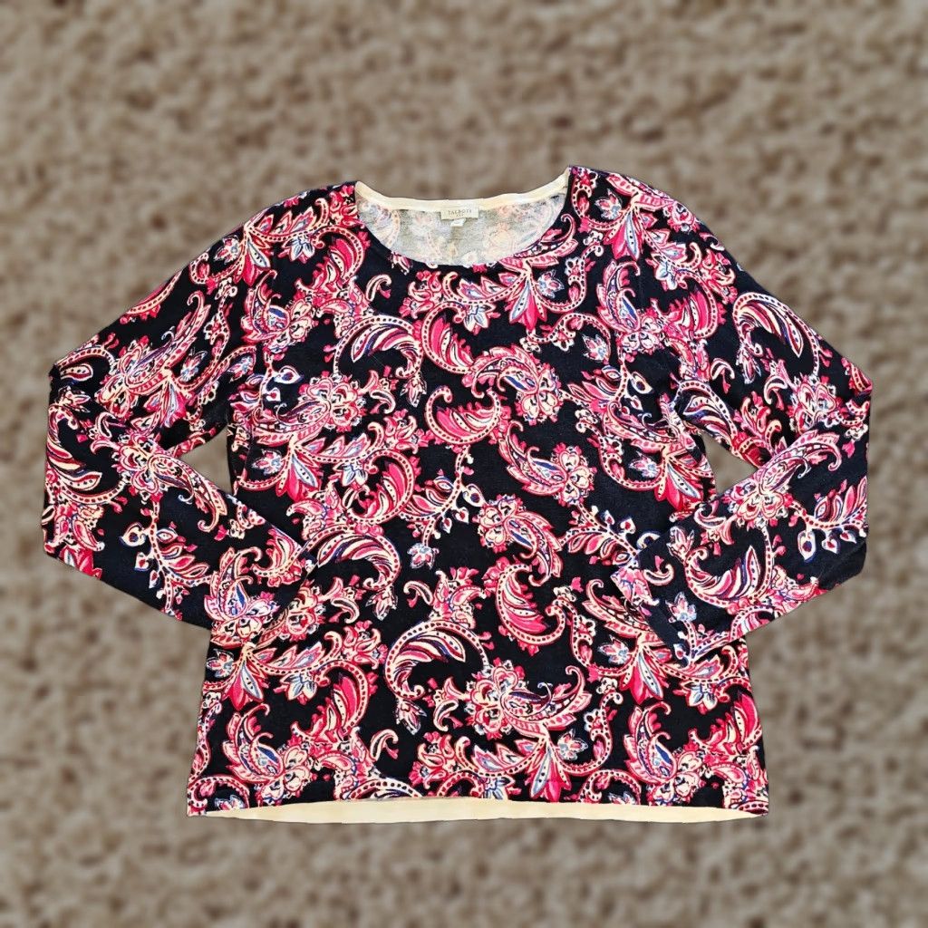 Talbots Talbots Sweater Top Womens Large Black Pink Long Sleeve Round Neck Knit Career Shirt Size L / US 10 / IT 46 - 1 Thumbnail