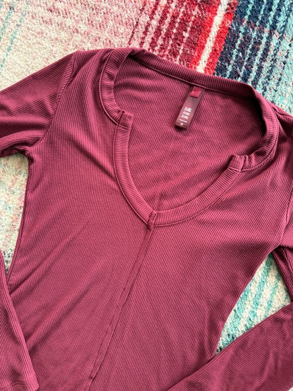 SKIMS Women's SKIMS Burgundy Ribbed Long Sleeve Top XS Size XS / US 0-2 / IT 36-38 - 2 Thumbnail