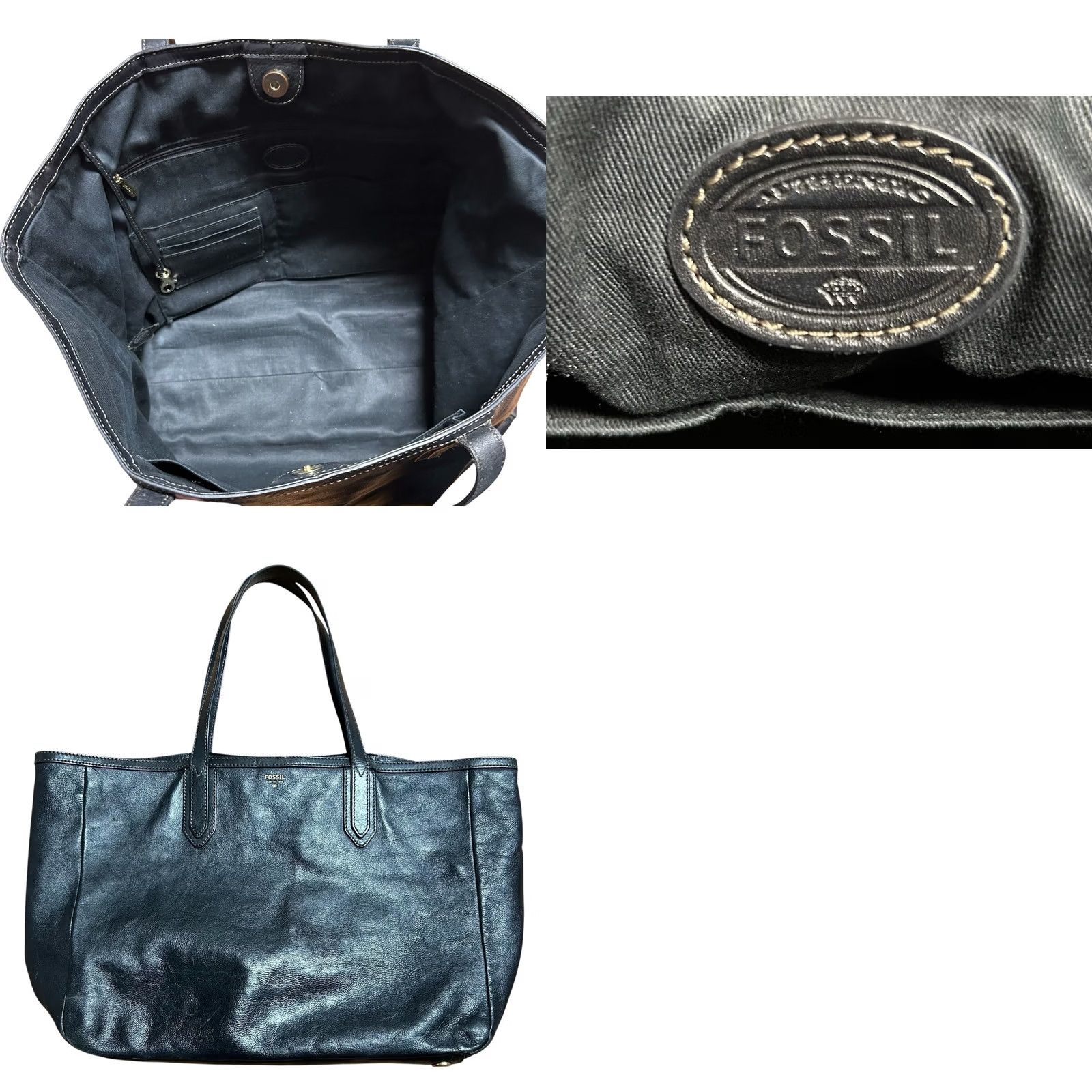 Fossil Fossil Sydney Shopper Tote Shoulder Bag Large Black Leather Women's Purse Size ONE SIZE - 10 Thumbnail