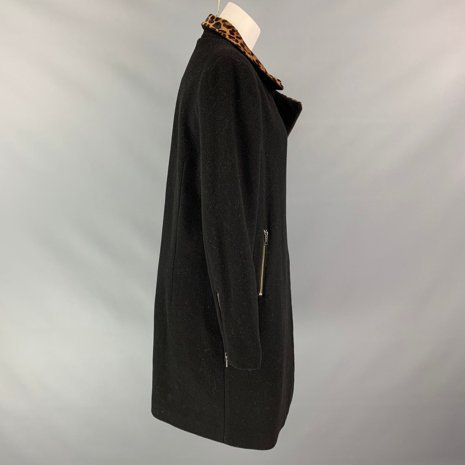 Other MASON Size 8 Black Tan Wool Blend Leopard Zip Up Coat Size M / US 6-8 / IT 42-44 - 3 Thumbnail