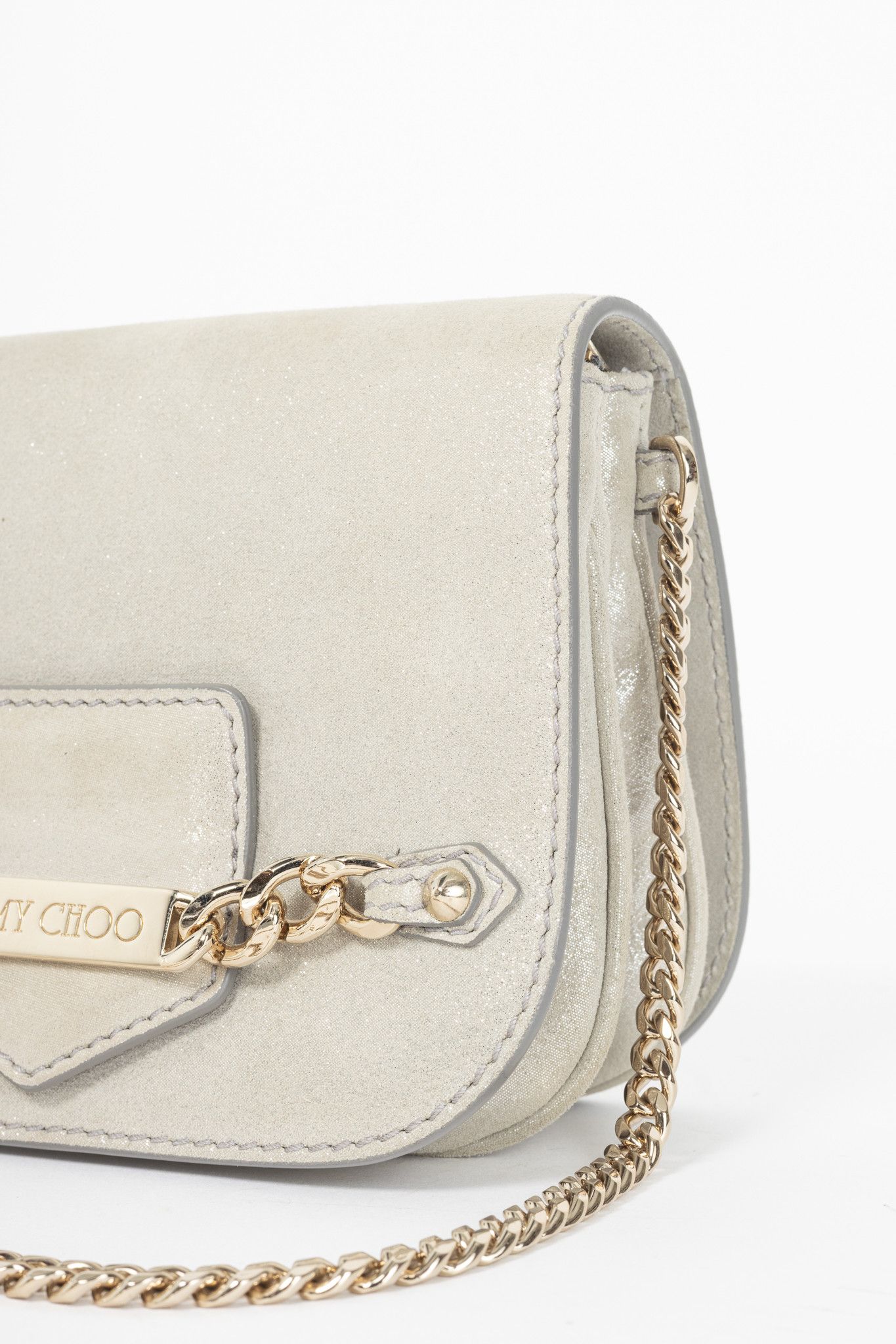 Jimmy Choo Jimmy Choo Shadow Silver Shimmer Leather Flap Crossbody Size ONE SIZE - 7 Thumbnail