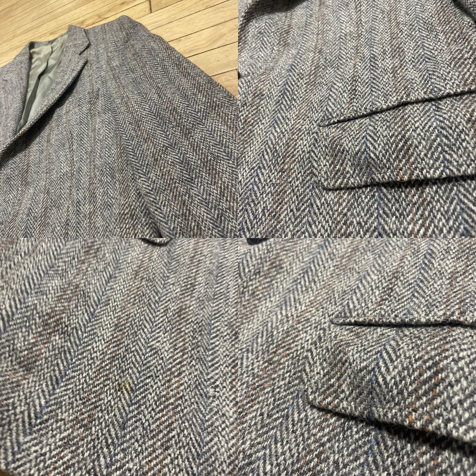 Harris Tweed VINTAGE Harris Tweed Sport Coat Men 40 Gray Herringbone Wool 2 Piece Single-Breasted Notch Lapel 1960s USA Brown/Blue/Orange Stripe Mens Size US XXS / EU 40 - 11 Thumbnail
