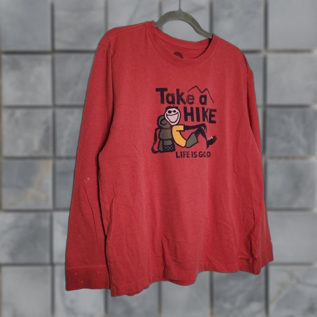 Life is Good Life is Good Shirt Unisex Adults Large Long Sleeve Life is Good Take A Hike Red Size US L / EU 52-54 / 3 - 1 Thumbnail
