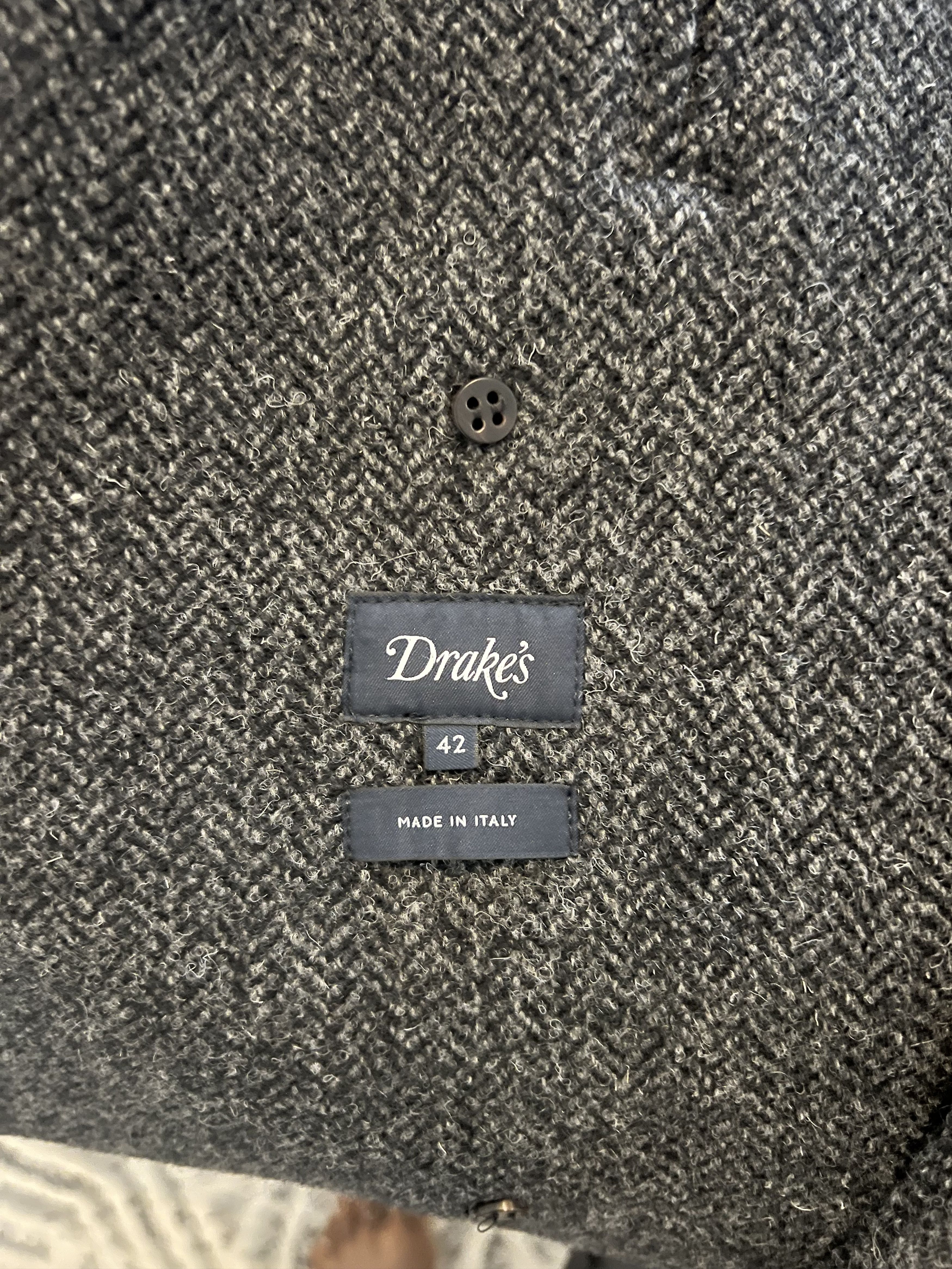 Drake's Drakes grey herringbone wool double breasted raglan Size US L / EU 52-54 / 3 - 3 Thumbnail