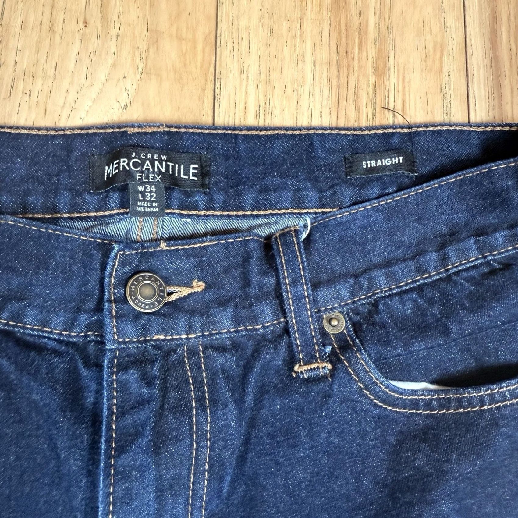 Denime J Crew Mercantile Jeans Mens 32x30 Dark Wash Medium Blue Straight Denim Pants, 34x32 Tag, Regular Size Size US 32 / EU 48 - 4 Thumbnail