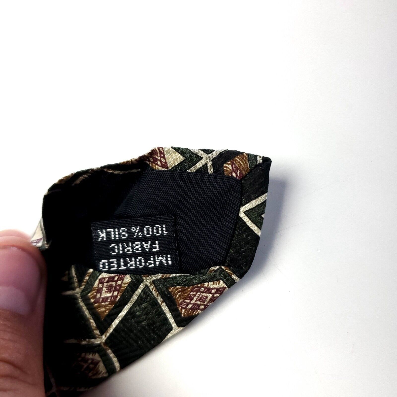 Van Heusen Van Heusen Green Geometric Print Short Wide Silk Tie Size ONE SIZE - 4 Thumbnail