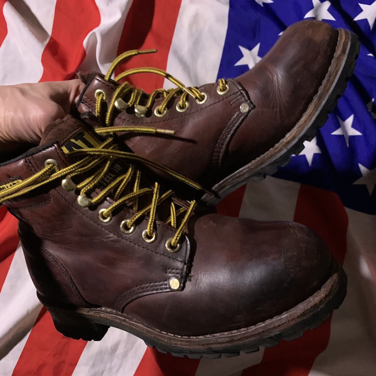 Vintage CAT WATER RESISTANT STEEL TOE CAP WIDE BROWN LEATHER BOOTS Size US 9 / EU 42 - 7 Thumbnail
