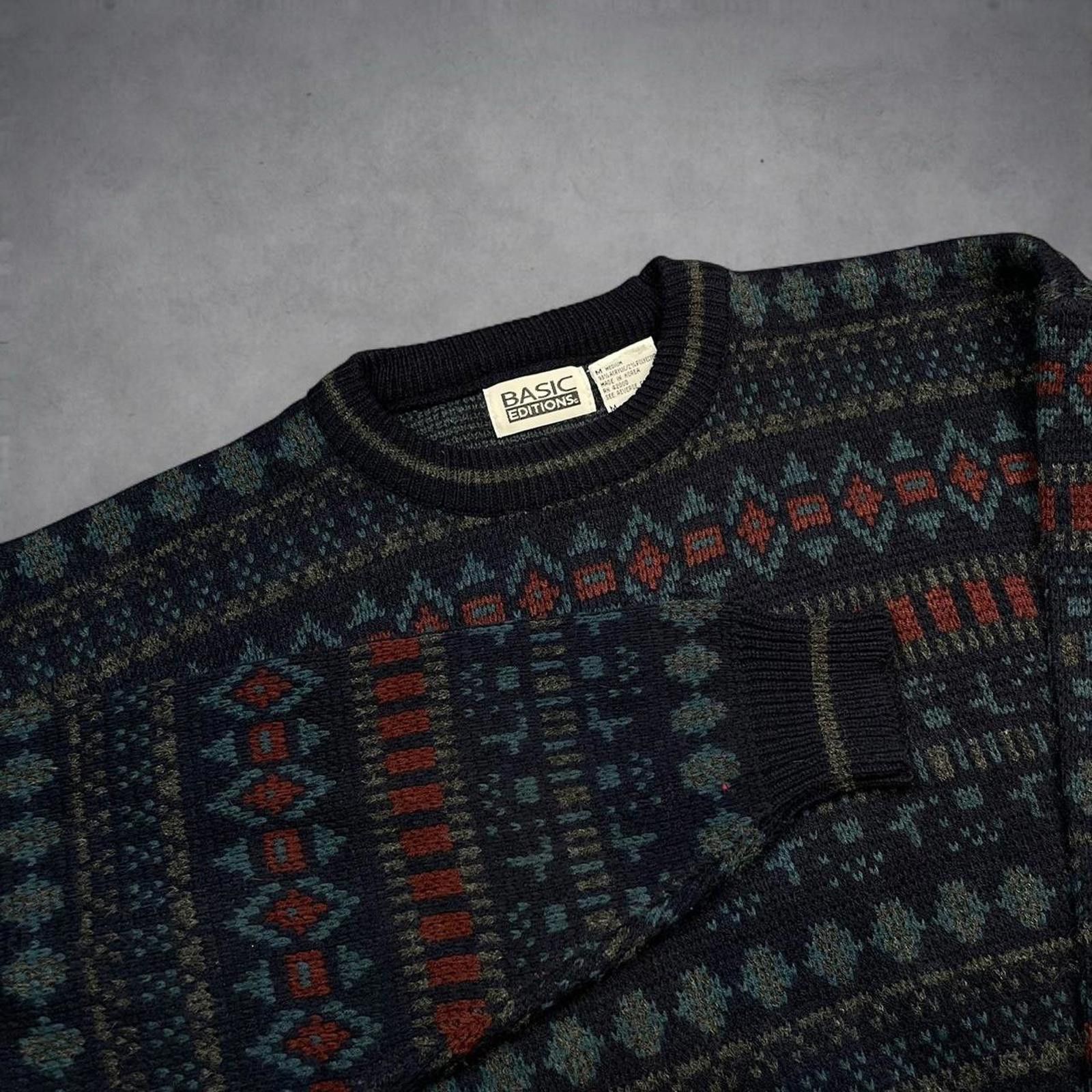 Basic Editions Vintage Basic Editions Knit Sweater Medium Geometric 90s Size US M / EU 48-50 / 2 - 1 Thumbnail