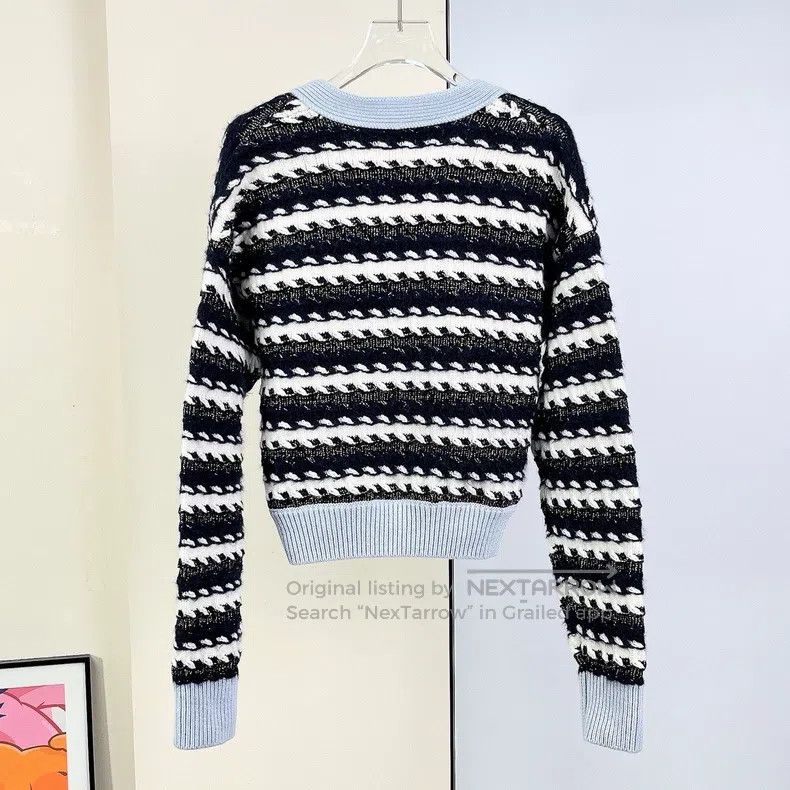 Chanel Chanel 22B blue and black striped knitted cardigan coat Size XS / US 0-2 / IT 36-38 - 3 Thumbnail