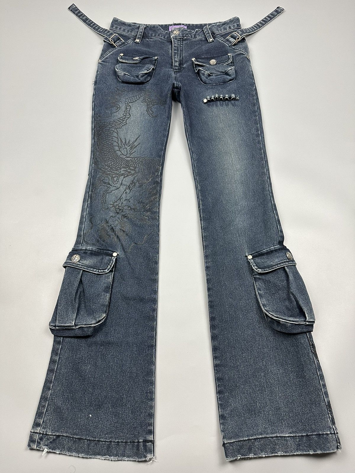 Japanese Brand × Seditionaries 🔥Rare🔥Cutie Flash Dragon Bondage Multipocket Flared Jeans Size US 29 - 3 Thumbnail