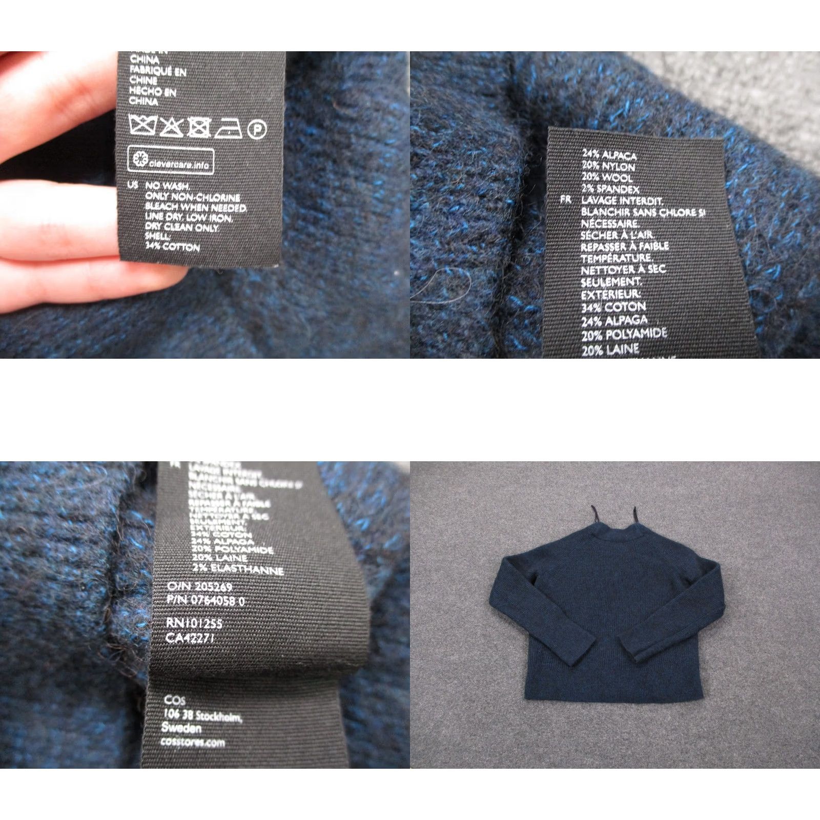 Cos COS Sweater Womens XS Navy Blue Alpaca Wool Relaxed Lightweight Crew Neck Pullover Knit Shirt Womens XS Navy Blue COS Size XS / US 0-2 / IT 36-38 - 8 Thumbnail