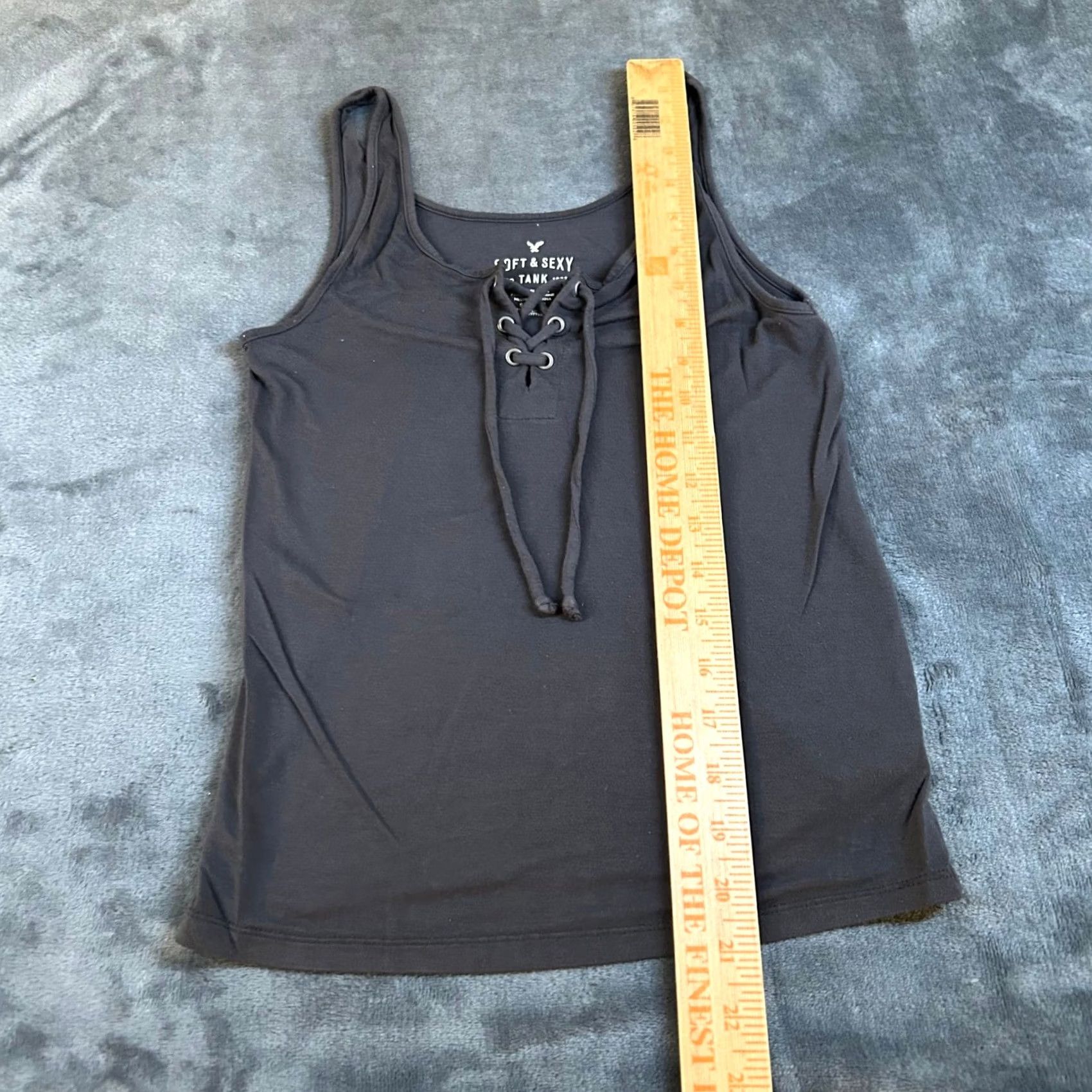 Vintage American Eagle Tank Women's Small Gray Lace-Up Sleeveless Scoop Neck Strappy Accent Basic Casual Size S / US 4 / IT 40 - 7 Thumbnail