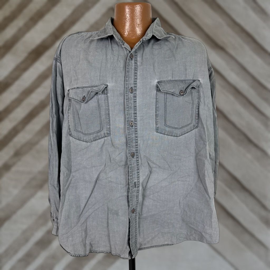 Vintage VINTAGE Todays News Shirt Men L Gray Garment Dyed Cotton Button-Up 80s 90s Casual, Grunge, Hipster Mens Size US L / EU 52-54 / 3 - 1 Thumbnail