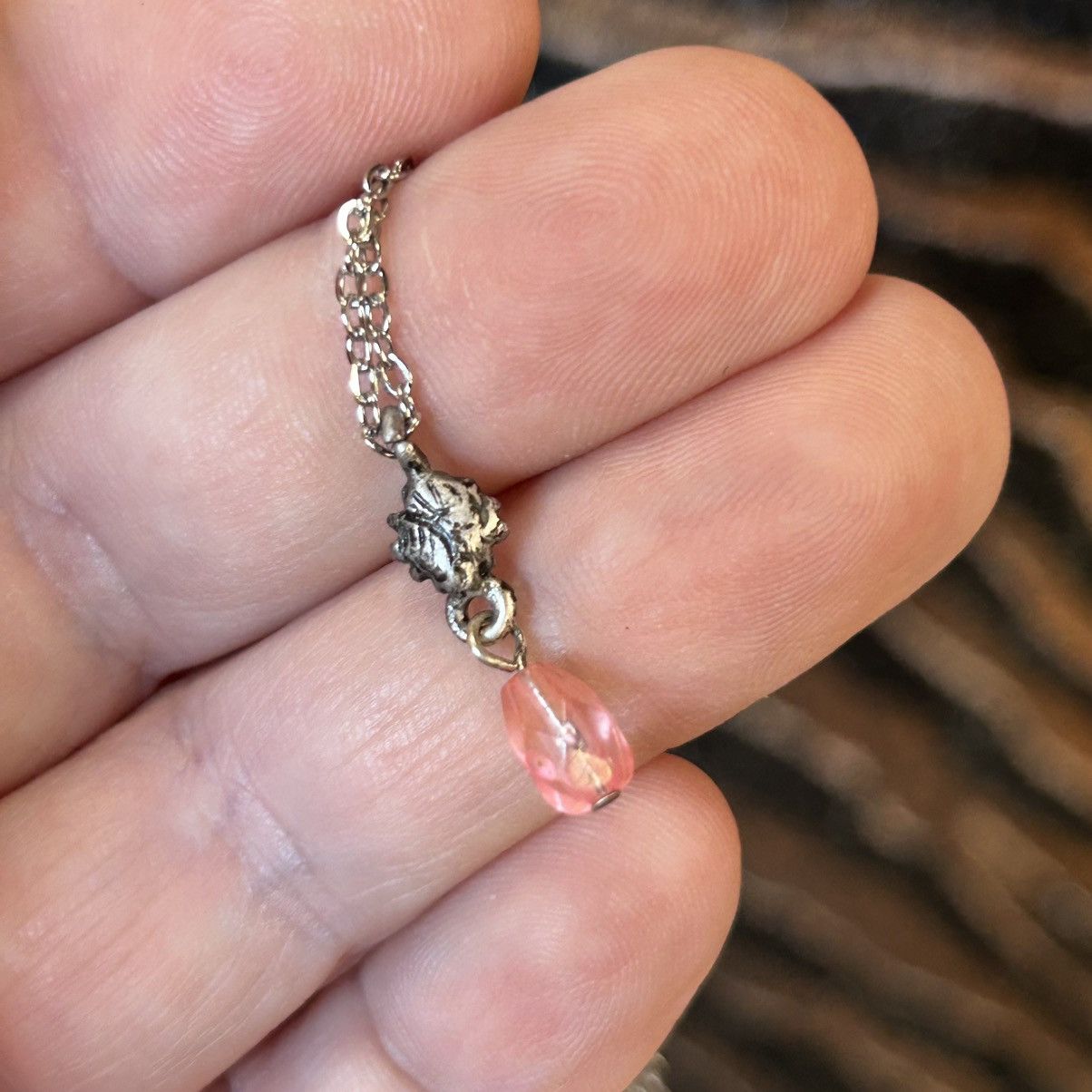 Handmade Handcrafted elegant pink glass pendant on chain necklace Size ONE SIZE - 6 Thumbnail