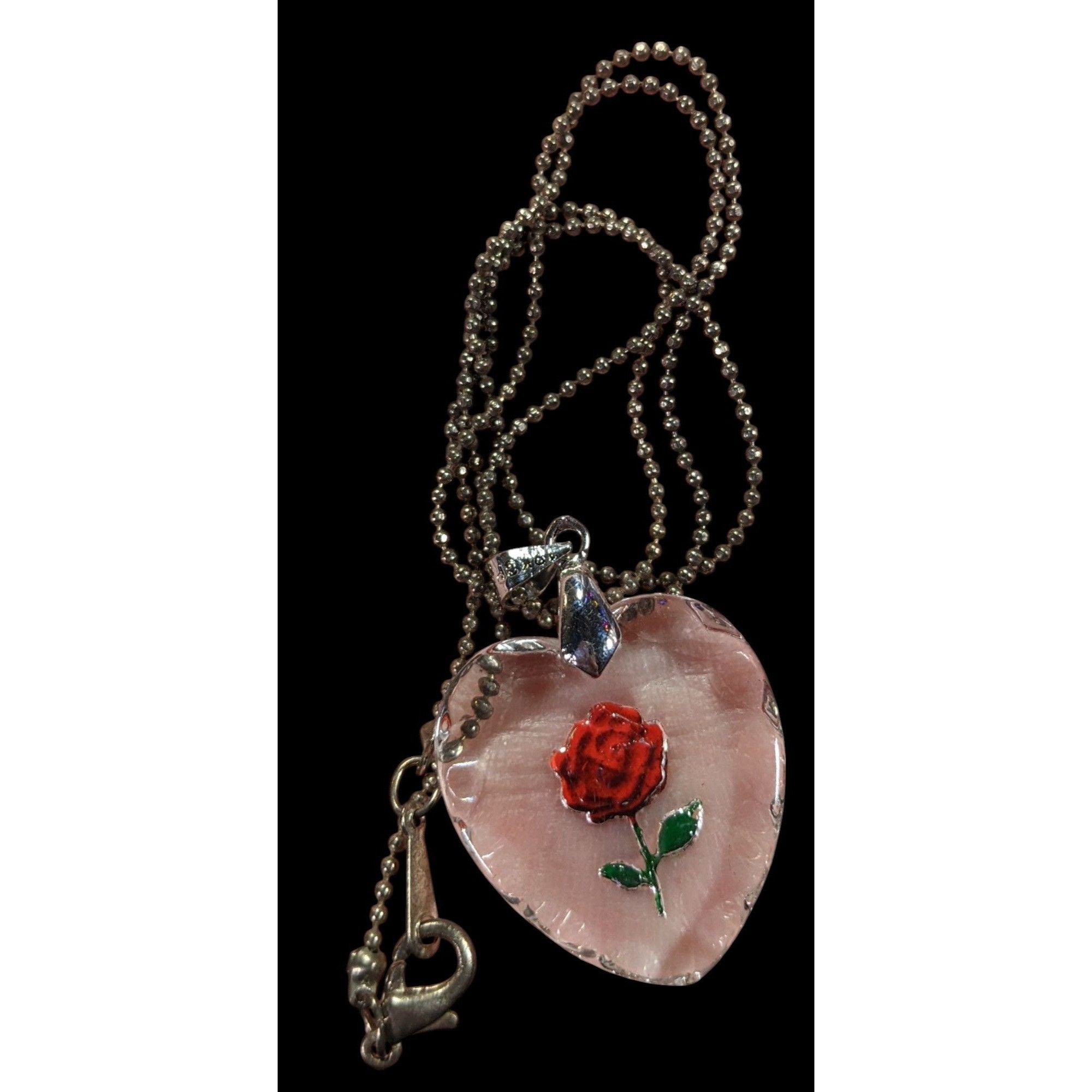 Other Vintage 70s Reverse Carved Hear Rose Pendant Necklace Size ONE SIZE - 6 Thumbnail